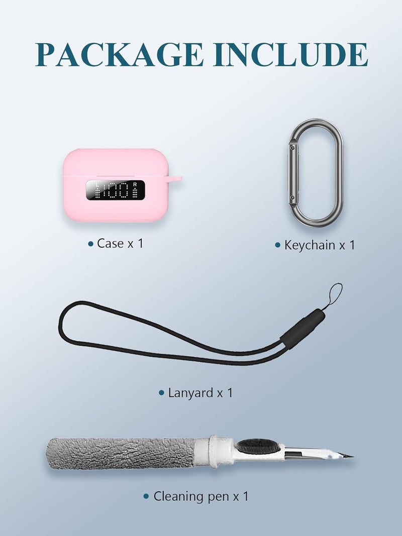 WUNIAK for TOZO NC3 Hybrid Active Noise Cancellation Bluetooth Earbuds Case,Soft Silicone Protective Portable Scratch Shock Resistant Shell with Cleaner Kit & Carabiner & Lanyard for TOZO NC3，Pink. - Image 2