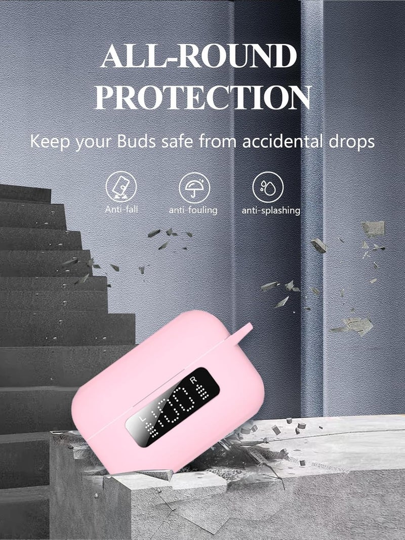 WUNIAK for TOZO NC3 Hybrid Active Noise Cancellation Bluetooth Earbuds Case,Soft Silicone Protective Portable Scratch Shock Resistant Shell with Cleaner Kit & Carabiner & Lanyard for TOZO NC3，Pink. - Image 5