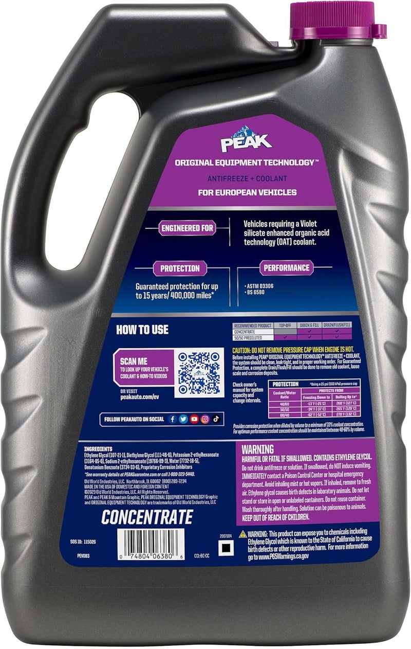 PEAK OET Extended Life Violet Concentrate Antifreeze/Coolant for European Vehicles, 1 Gal. - Image 2