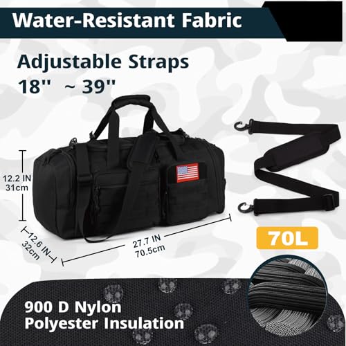 ATRIPACK Tactical Gym Bag for Men，70L Large 3 in 1 Sports Duffle Bag with Shoes Compartment for Travel,Water Resistant Travel Backpack Weekender Overnight Bag with Wet Pocket for Women - Image 4