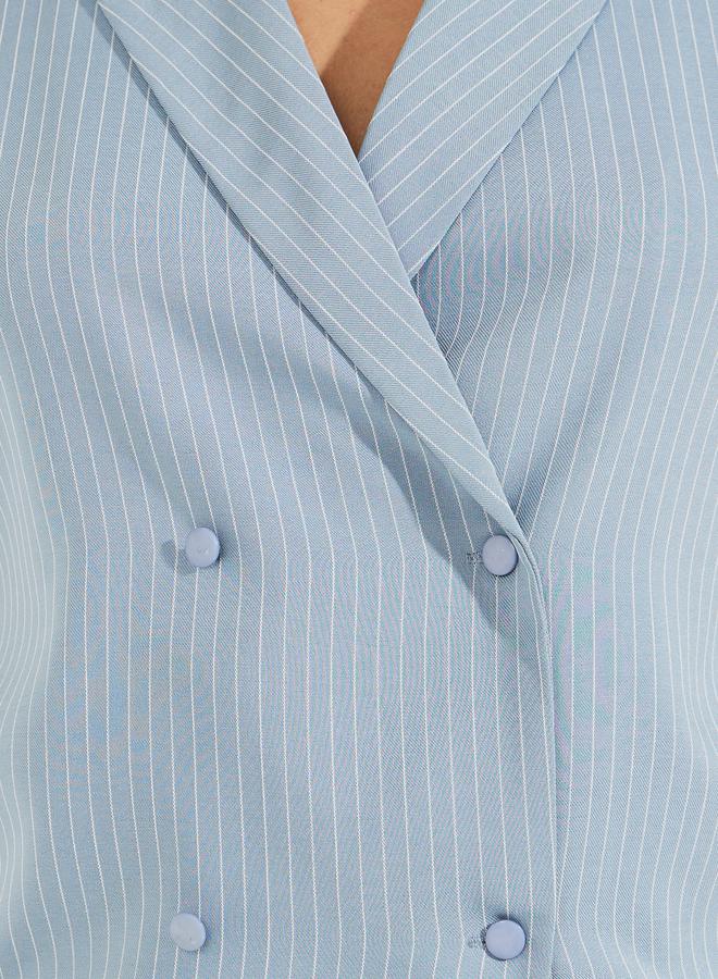 ستايلي بلوزة مخططة بصدر مزدوج وصفين ازرار - Image 3