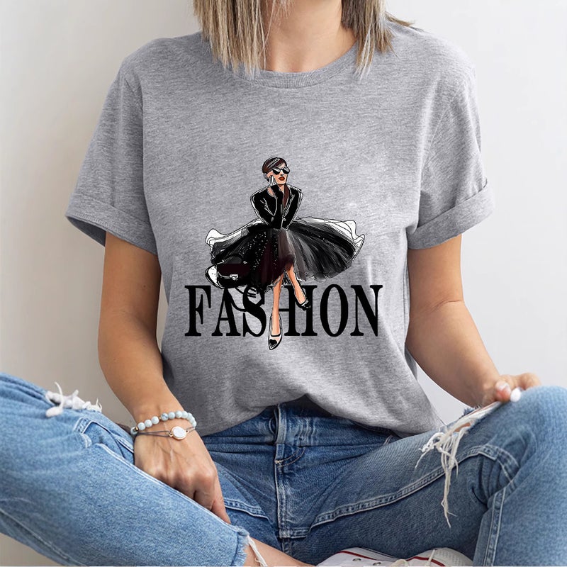 Independent Station Women'S Tops Round Neck Cartoon Printed Short-Sleeved T-Shirt-M - Image 3