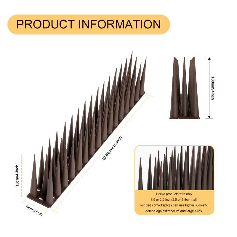 OFFO Bird Spikes Pigeon Outdoor Spikes for Cat Keep Birds Raccoon Woodpecker Away Covers 8 Feet(2.44m), Brown - Image 4