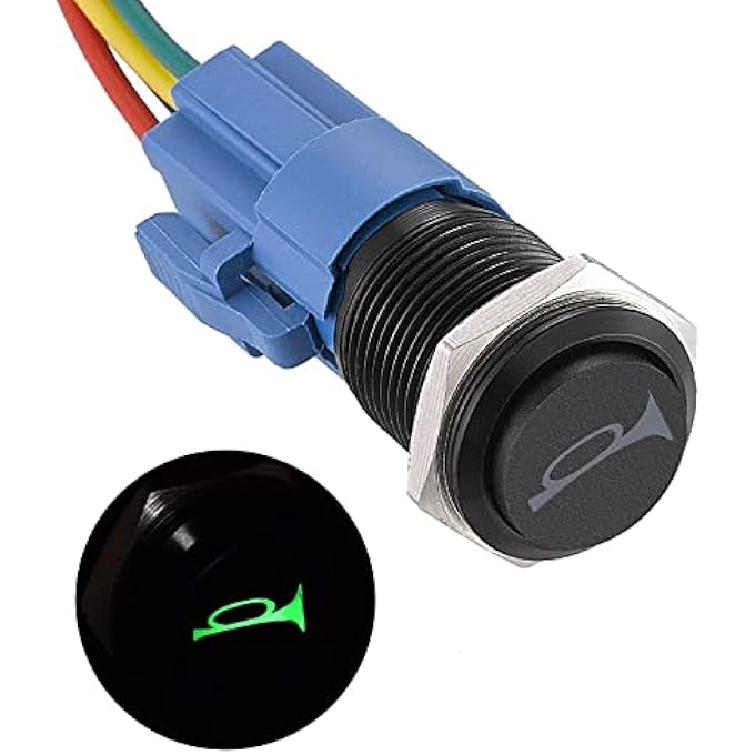 MAKINGTEC 19Mm 12V Momentary Speaker Horn Push Button Toggle Switch 34 Mounting Hole 1No 1Nc Spdt With PreWiring Socket For Car Auto Motor Aluminium Alloy Push Button Latching Switch BlueBlack Shell - Image 1