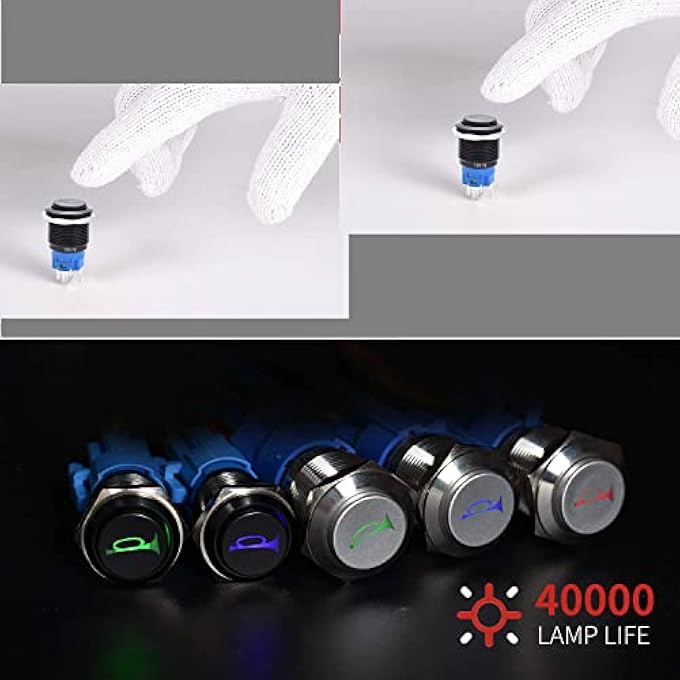 MAKINGTEC 19Mm 12V Momentary Speaker Horn Push Button Toggle Switch 34 Mounting Hole 1No 1Nc Spdt With PreWiring Socket For Car Auto Motor Aluminium Alloy Push Button Latching Switch BlueBlack Shell - Image 3