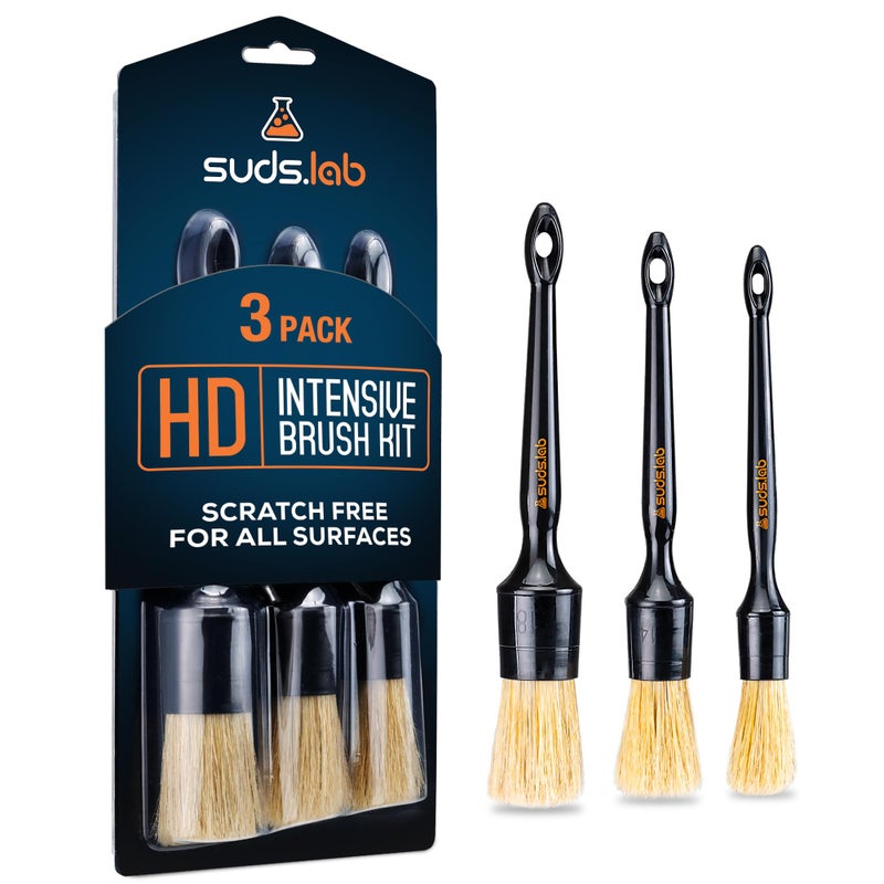 Suds Lab HD Intensive Brush Kit 3 Pack Premium Boars Hair Brushes  Scratch Free Design  Fine Detailing Brushes For Personal And Professional Use