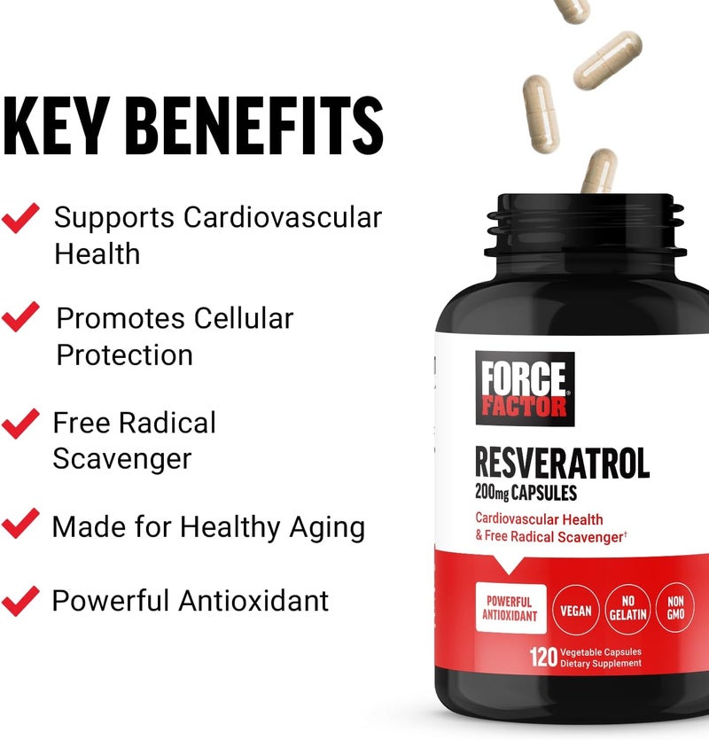 FORCE FACTOR Resveratrol Supplement to Support Heart Health Antioxidants Supplement and Free Radical Scavenger Made with Japanese Knotweed Vegan NonGMO 120 Vegetable Capsules - Image 2