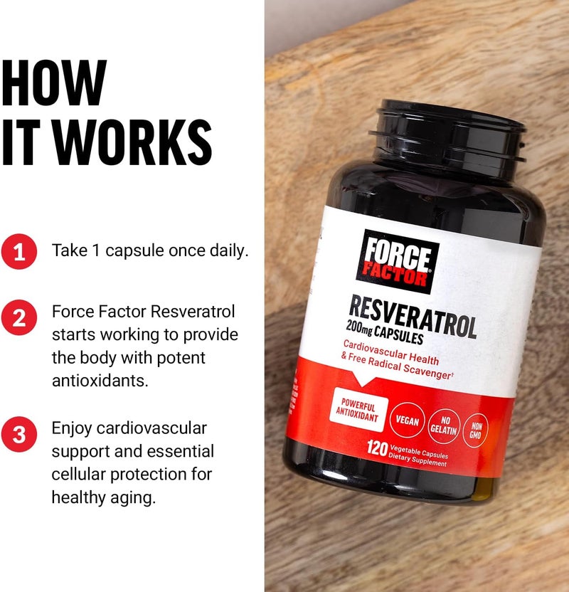FORCE FACTOR Resveratrol Supplement to Support Heart Health Antioxidants Supplement and Free Radical Scavenger Made with Japanese Knotweed Vegan NonGMO 120 Vegetable Capsules - Image 4