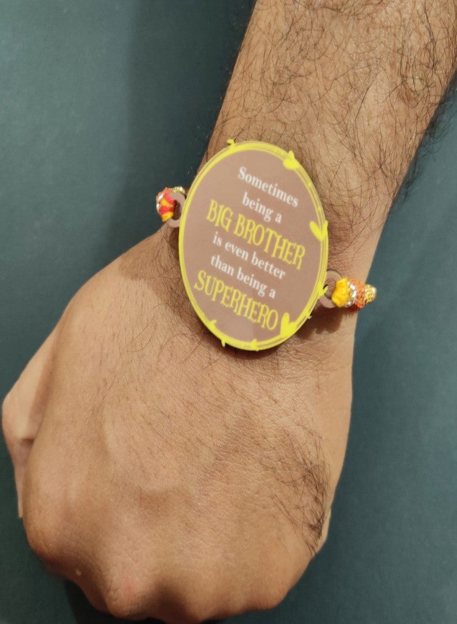 Bhai Please Being Big Brother is better than being Superhero Rakhi for Brother / Bhai / Bhaiya| Set of 1 pc with Roli /Kumkum |Kids, Boy , Men| Designer , Stylish, Fancy, Wooden Rakhi Set| with Raksha Bandhan Greetings - Image 2