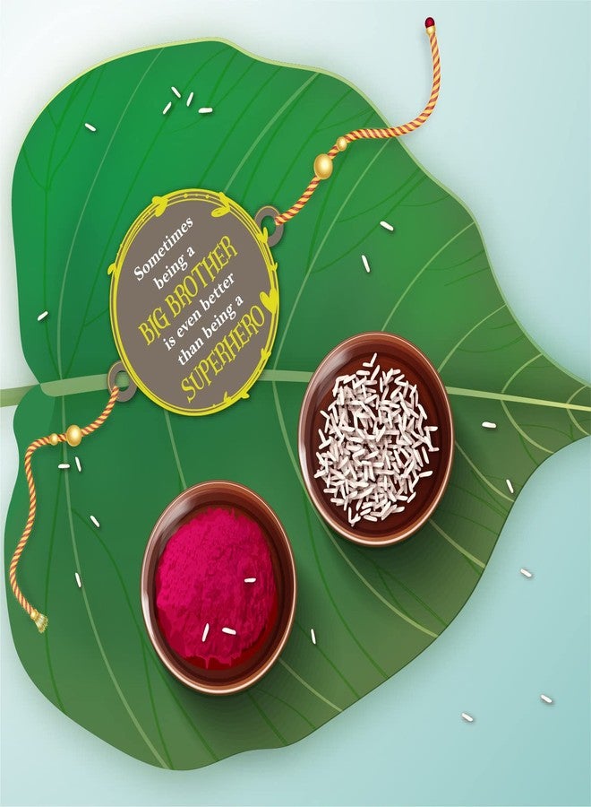Bhai Please Being Big Brother is better than being Superhero Rakhi for Brother / Bhai / Bhaiya| Set of 1 pc with Roli /Kumkum |Kids, Boy , Men| Designer , Stylish, Fancy, Wooden Rakhi Set| with Raksha Bandhan Greetings - Image 3