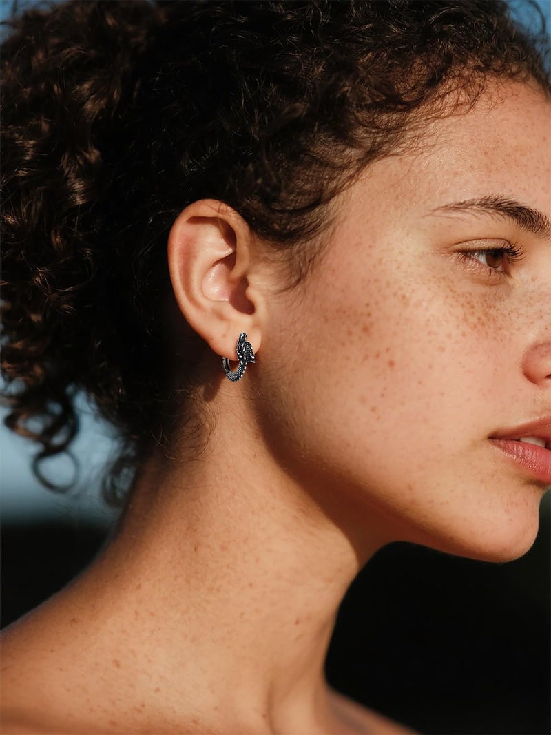 U7 Dragon Earrings Silver Mens Hoop Earrings, Stainless Steel Punk Rock Huggie Earrings for Men - Image 3