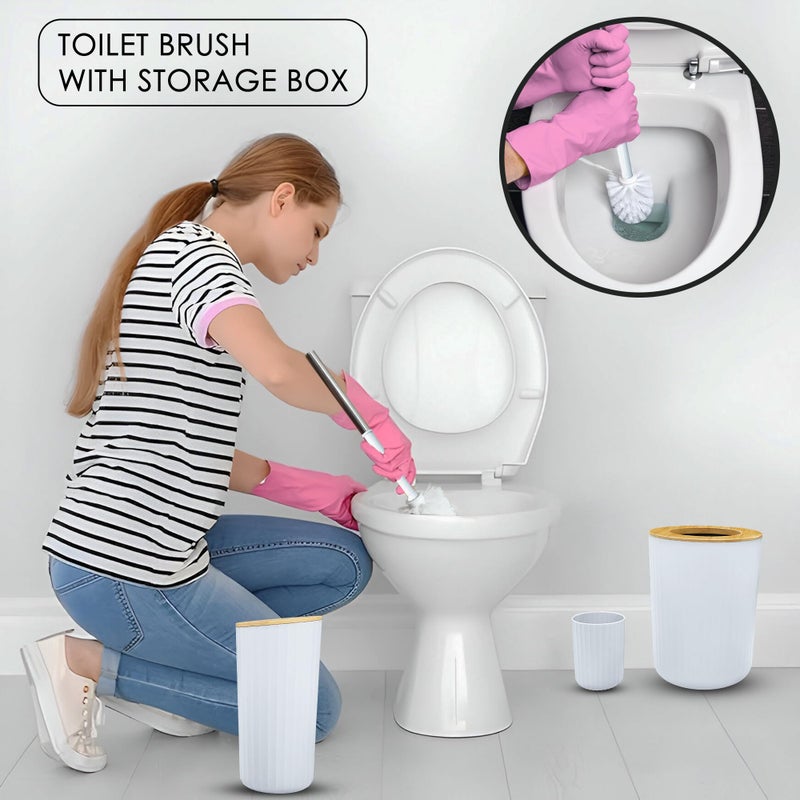 iBell 6-Piece Bathroom Accessories Set - Includes Soap Dispenser, Toothbrush Holder, Mouthwash Cup, Toilet Brush with Holder, Dustbin, and Soap Dish - Elegant White - Image 3