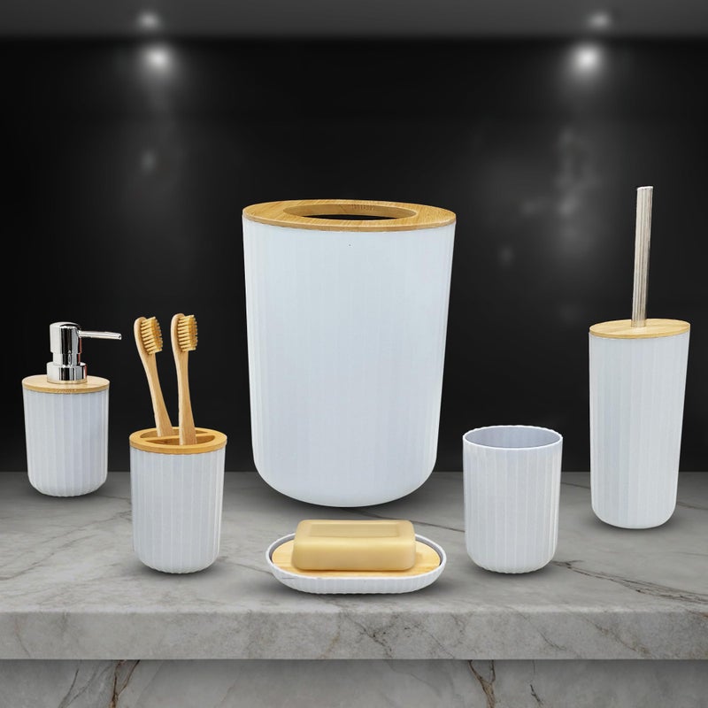 iBell 6-Piece Bathroom Accessories Set - Includes Soap Dispenser, Toothbrush Holder, Mouthwash Cup, Toilet Brush with Holder, Dustbin, and Soap Dish - Elegant White - Image 2