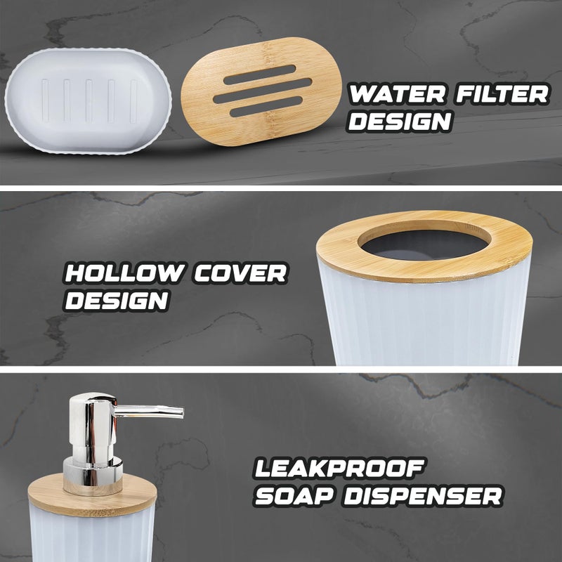 iBell 6-Piece Bathroom Accessories Set - Includes Soap Dispenser, Toothbrush Holder, Mouthwash Cup, Toilet Brush with Holder, Dustbin, and Soap Dish - Elegant White - Image 4