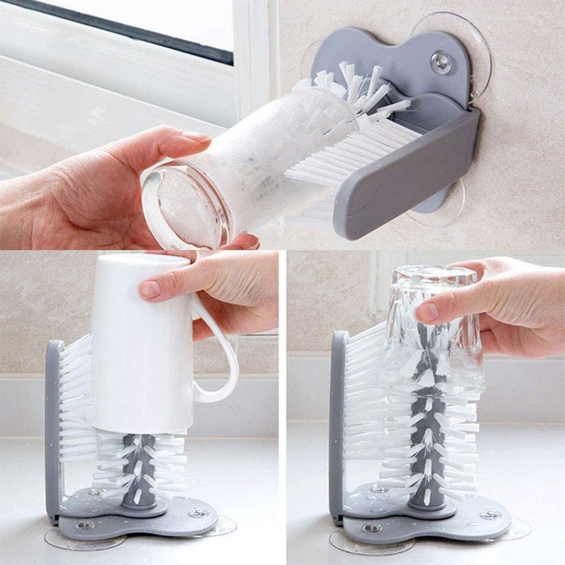 Cyrox Cyrox Bottle Cleaning Brush Glass Cup Washer Brush Cleaner Standing Glass Washer Double Sided Bristle Brush Scrub with Suction Base Self Stand Scrubber Kitchen Sink Bottle Cleaner Tools 1PCS  - Image 2
