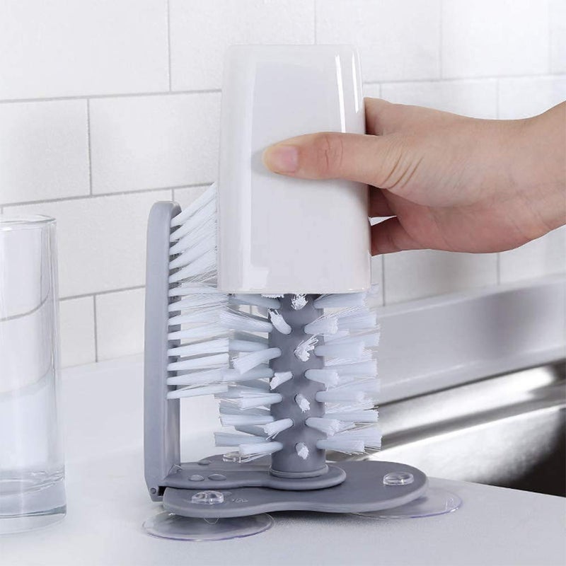 Cyrox Cyrox Bottle Cleaning Brush Glass Cup Washer Brush Cleaner Standing Glass Washer Double Sided Bristle Brush Scrub with Suction Base Self Stand Scrubber Kitchen Sink Bottle Cleaner Tools 1PCS  - Image 3