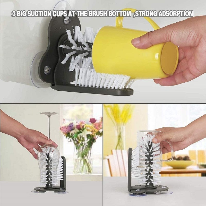 Cyrox Cyrox Bottle Cleaning Brush Glass Cup Washer Brush Cleaner Standing Glass Washer Double Sided Bristle Brush Scrub with Suction Base Self Stand Scrubber Kitchen Sink Bottle Cleaner Tools 1PCS  - Image 4