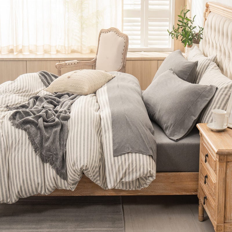 PURE ERA PURE ERA Jersey Knit 4pc Bed Sheet Set 100% T-Shirt Heather Cotton Super Soft Comfy Breathable Fits Mattress Up to 20"" Extra Deep Pocket (Heather Dark Grey  Queen)  - Image 3
