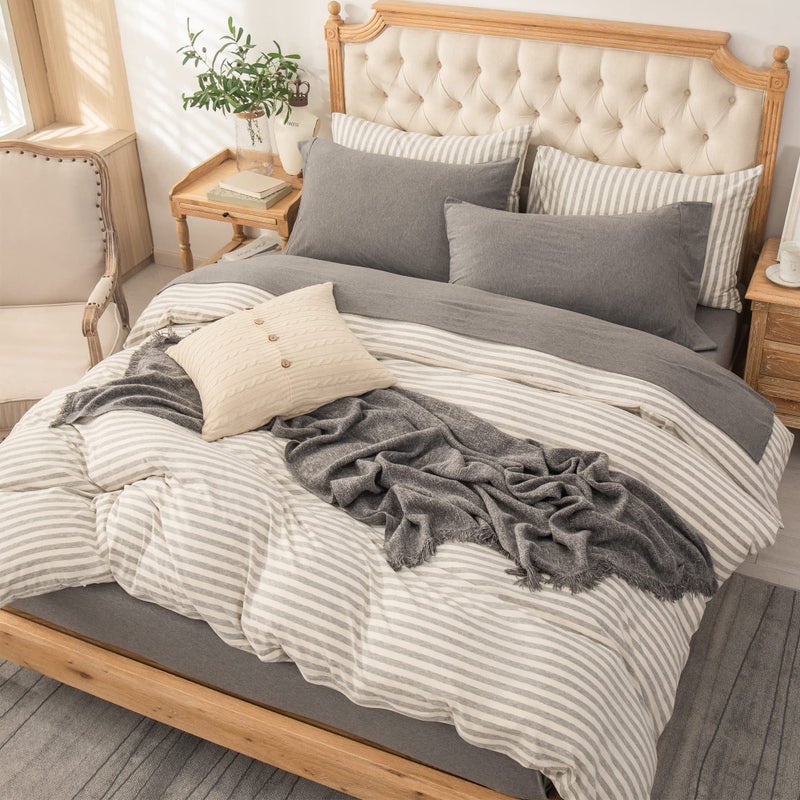 PURE ERA PURE ERA Jersey Knit 4pc Bed Sheet Set 100% T-Shirt Heather Cotton Super Soft Comfy Breathable Fits Mattress Up to 20"" Extra Deep Pocket (Heather Dark Grey  Queen)  - Image 4
