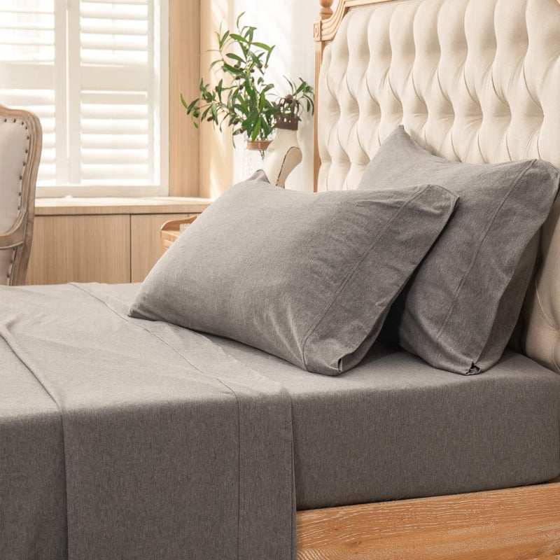 PURE ERA PURE ERA Jersey Knit 4pc Bed Sheet Set 100% T-Shirt Heather Cotton Super Soft Comfy Breathable Fits Mattress Up to 20"" Extra Deep Pocket (Heather Dark Grey  Queen)  - Image 5
