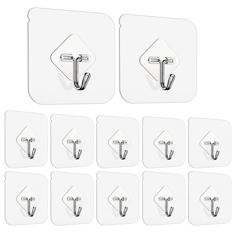 Ayssny Limo Transparent Adhesive Hooks Utility Hooks 44 lb 20 kgMax Heavy Duty Coat Hooks Waterproof and Oilproof Reusable Seamless Hooks Reusable Wall Hook for Bathroom Kitchen12 Pack - Image 1