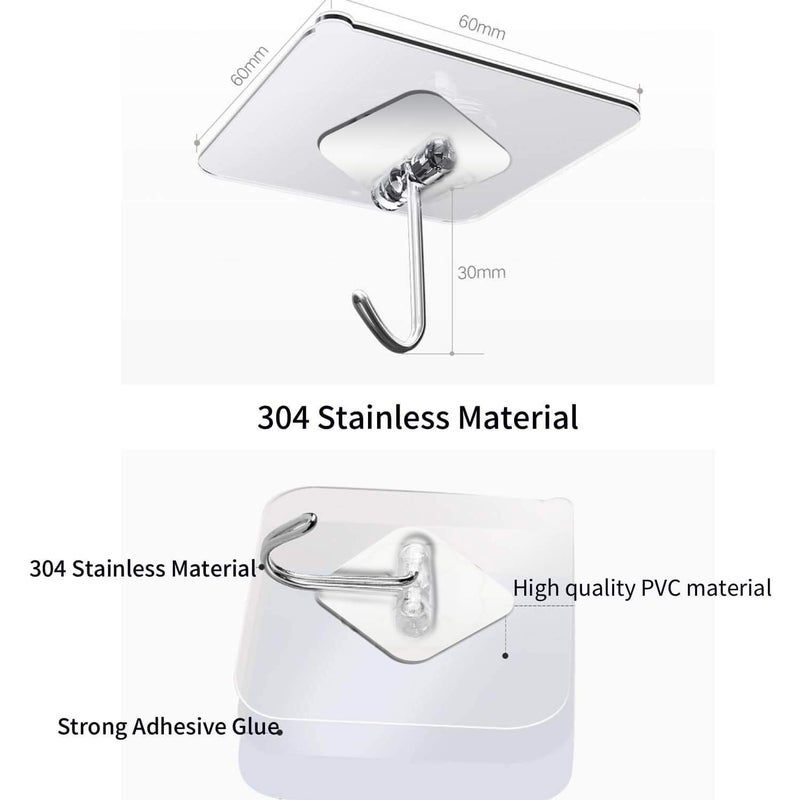 Ayssny Limo Transparent Adhesive Hooks Utility Hooks 44 lb 20 kgMax Heavy Duty Coat Hooks Waterproof and Oilproof Reusable Seamless Hooks Reusable Wall Hook for Bathroom Kitchen12 Pack - Image 2