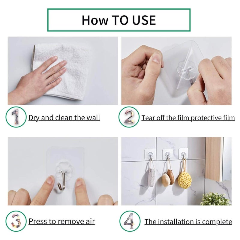 Ayssny Limo Transparent Adhesive Hooks Utility Hooks 44 lb 20 kgMax Heavy Duty Coat Hooks Waterproof and Oilproof Reusable Seamless Hooks Reusable Wall Hook for Bathroom Kitchen12 Pack - Image 5