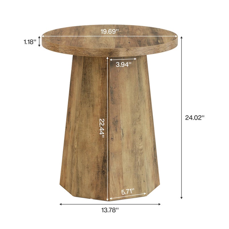 Tribesigns Farmhouse Round End Table, Wooden Couch Side Table with Octagonal Base, Rustic Brown Nightstand Pedestal Accent Furniture for Living Room, Bedroom (1) - Image 3