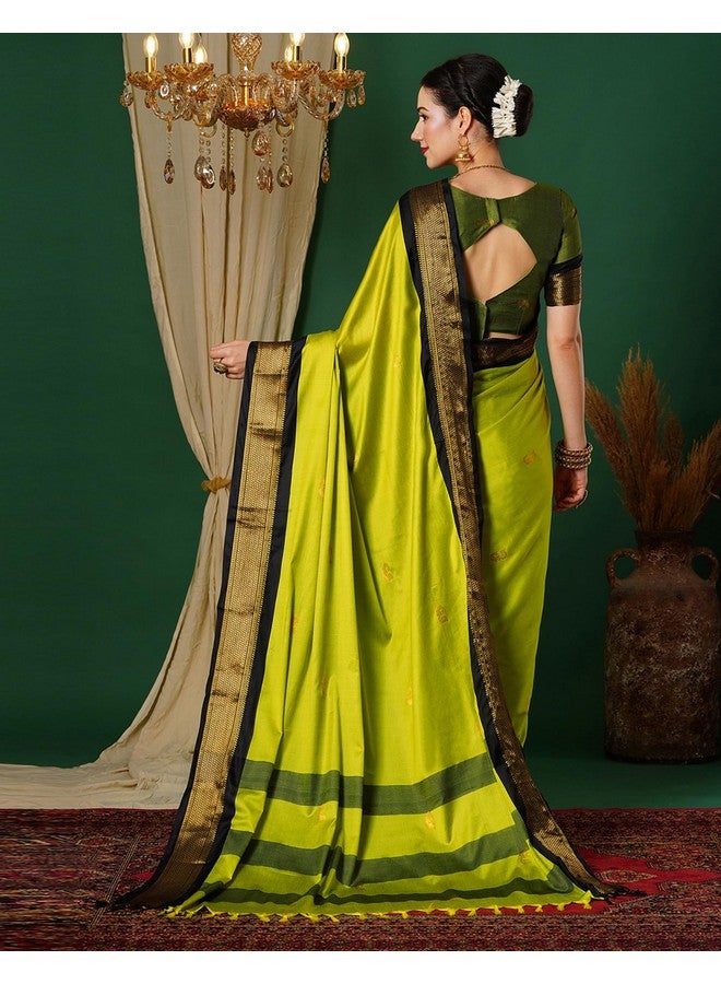 SIRIL Women's Banarasi Soft Silk Saree Pure Silk With Unstitched Blouse Piece (3743S110_Parrot Green) - Image 3