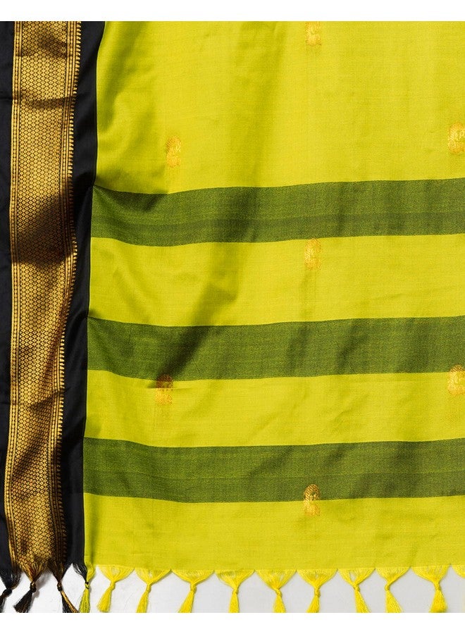 SIRIL Women's Banarasi Soft Silk Saree Pure Silk With Unstitched Blouse Piece (3743S110_Parrot Green) - Image 5