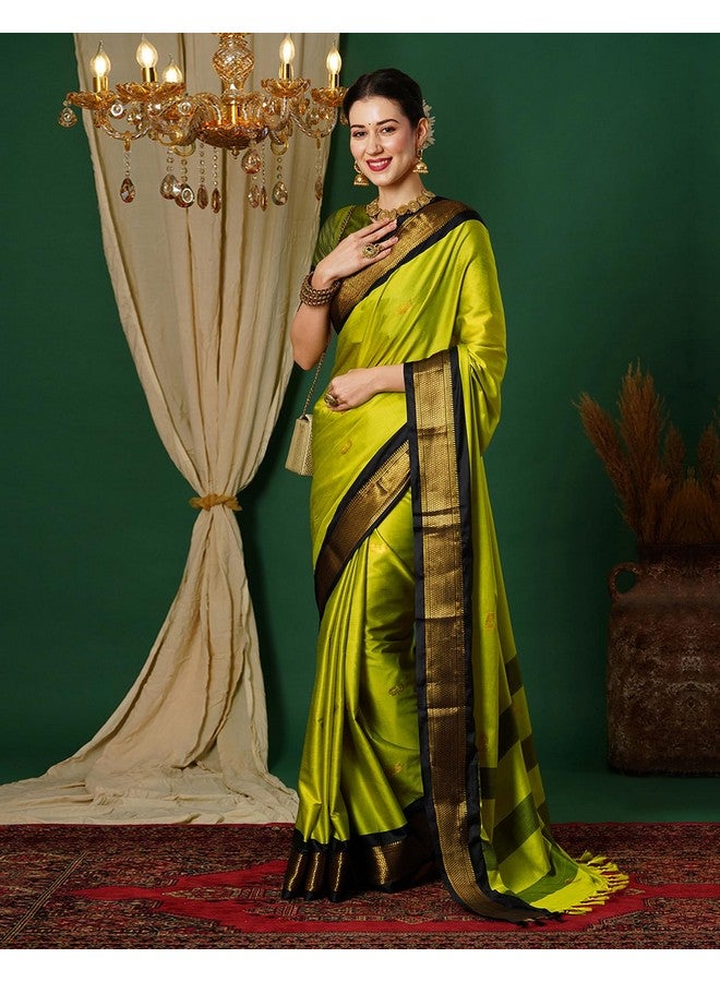 SIRIL Women's Banarasi Soft Silk Saree Pure Silk With Unstitched Blouse Piece (3743S110_Parrot Green) - Image 2