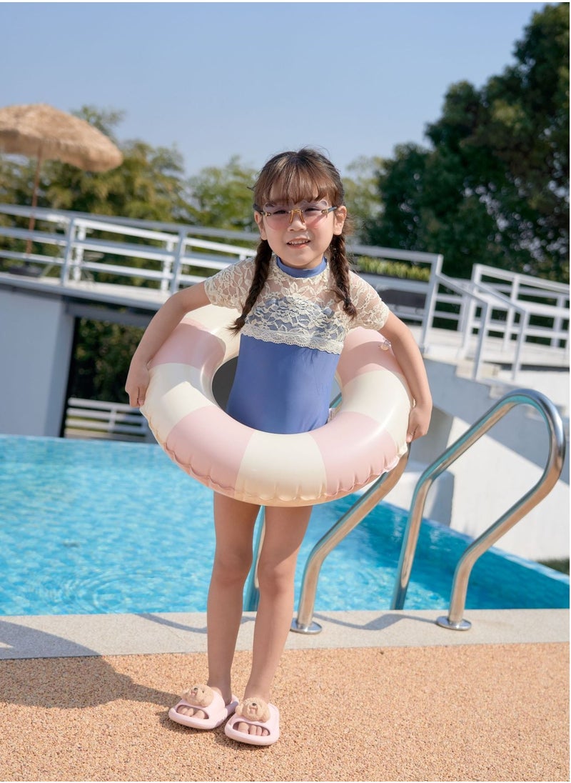 90Cm Stripe Printed Swimming Ring Inflatable Pool Float Floaties Air Sofa Floating Large Backrest Mesh Bottom Water Party Summer Beach  - Image 3
