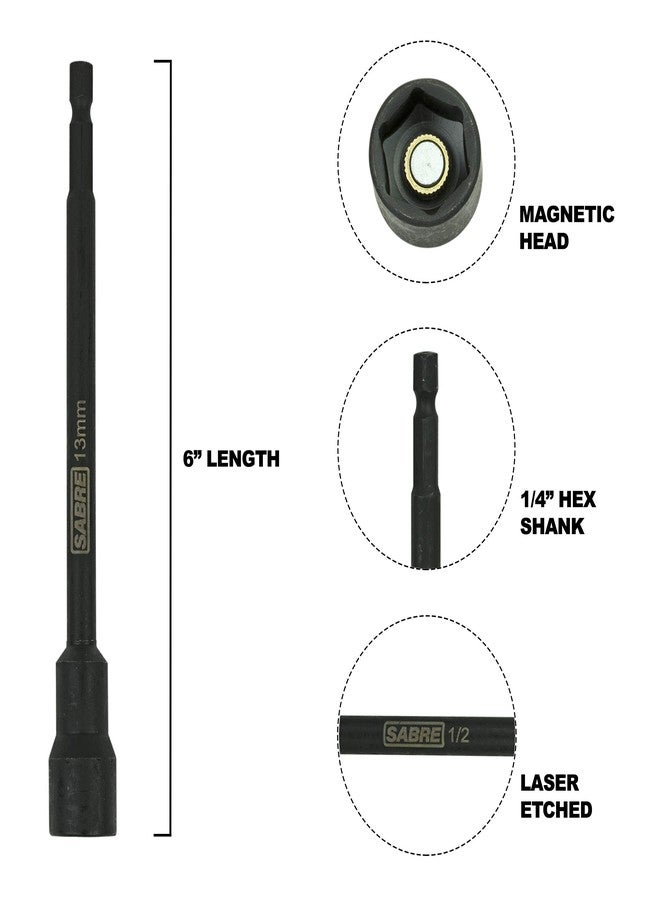 Sabre Tools 13mm Impact Magnetic Nut Driver Set - 6 Inch Length, 1/4 Inch Hex Shank, Magnetic Socket Tip (13mm Metric) - Image 3