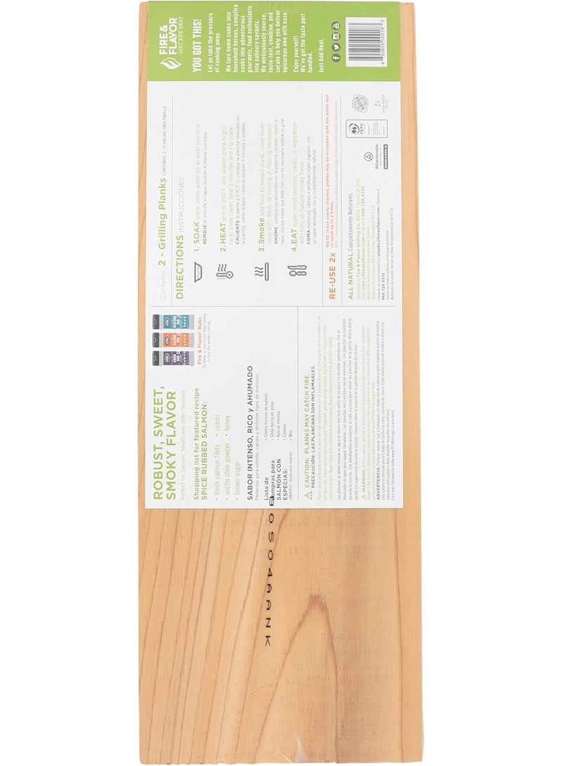 Fire & Flavor Cedar Planks for Grilling Salmon and Other Dishes - All Natural Cedar Wood Planks - Premium Grilling Accessories - 2 Pack  - Image 1