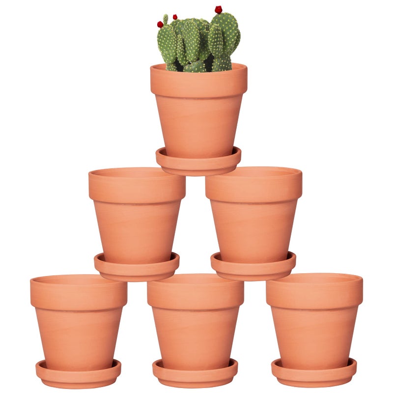 Orceler 4 Inch Terracotta Pots with Saucer - 6 Pack Small Clay Plant Pots with Drainage Holes, Flower Pots with Tray, Terra Cotta Pots for Indoor Outdoor Plants, Crafts, Wedding Favor - Image 1