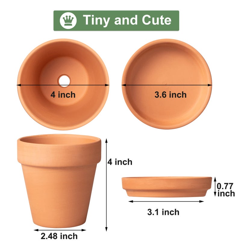 Orceler 4 Inch Terracotta Pots with Saucer - 6 Pack Small Clay Plant Pots with Drainage Holes, Flower Pots with Tray, Terra Cotta Pots for Indoor Outdoor Plants, Crafts, Wedding Favor - Image 2