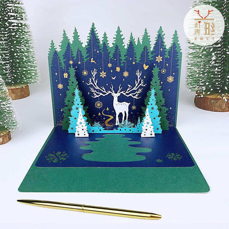 Lin Shen See Deer Christmas 3D Greeting Card Creative New Christmas Tree Music Card Company Gift - Image 2