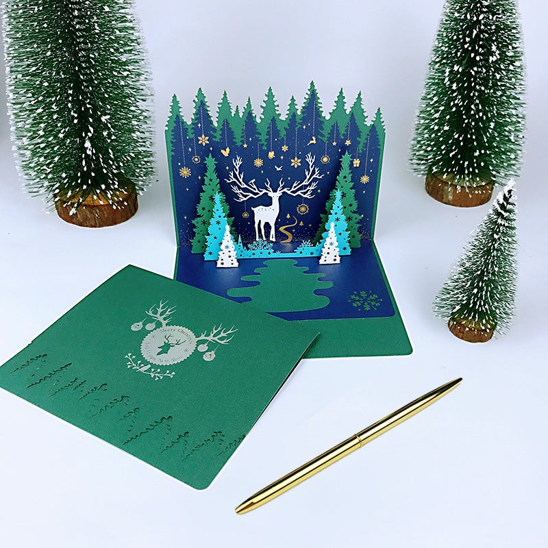 Lin Shen See Deer Christmas 3D Greeting Card Creative New Christmas Tree Music Card Company Gift - Image 4