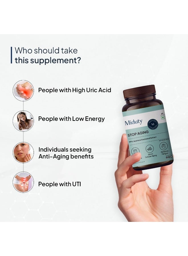 Miduty Stop Aging Trans Resveratrol 99% | Anti Aging Formula with Japanese Knotweed, Quercetin, Green Tea & Pomegranate | Antioxidants for Fine Lines, Wrinkles & Skin Texture | 60 Capsules - Image 3