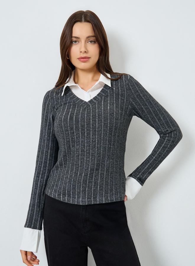 Styli Grey Long Sleeve Knit Top - Image 1