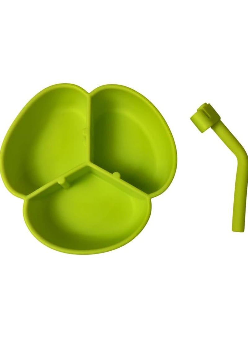وعاء طعام من السيليكون الممتاز مع قاعدة شفط، طبق مقسم من السيليكون بثلاثة اقسام، طبق مع ماصة، طبق طعام غير قابل للانزلاق، خال من BPA، مقسم الى ثلاث نقاط (اخضر) - Image 1