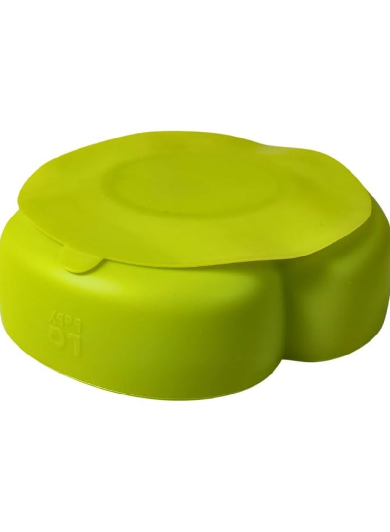 وعاء طعام من السيليكون الممتاز مع قاعدة شفط، طبق مقسم من السيليكون بثلاثة اقسام، طبق مع ماصة، طبق طعام غير قابل للانزلاق، خال من BPA، مقسم الى ثلاث نقاط (اخضر) - Image 2