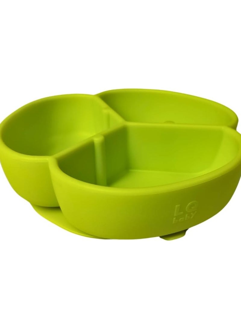 وعاء طعام من السيليكون الممتاز مع قاعدة شفط، طبق مقسم من السيليكون بثلاثة اقسام، طبق مع ماصة، طبق طعام غير قابل للانزلاق، خال من BPA، مقسم الى ثلاث نقاط (اخضر) - Image 3