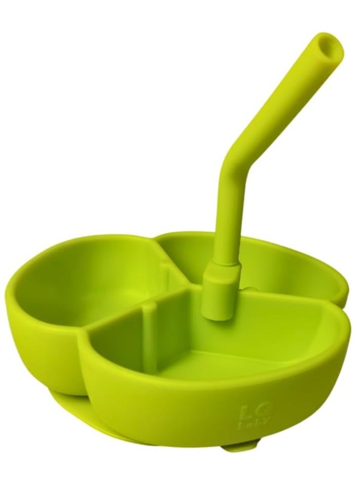 وعاء طعام من السيليكون الممتاز مع قاعدة شفط، طبق مقسم من السيليكون بثلاثة اقسام، طبق مع ماصة، طبق طعام غير قابل للانزلاق، خال من BPA، مقسم الى ثلاث نقاط (اخضر) - Image 4