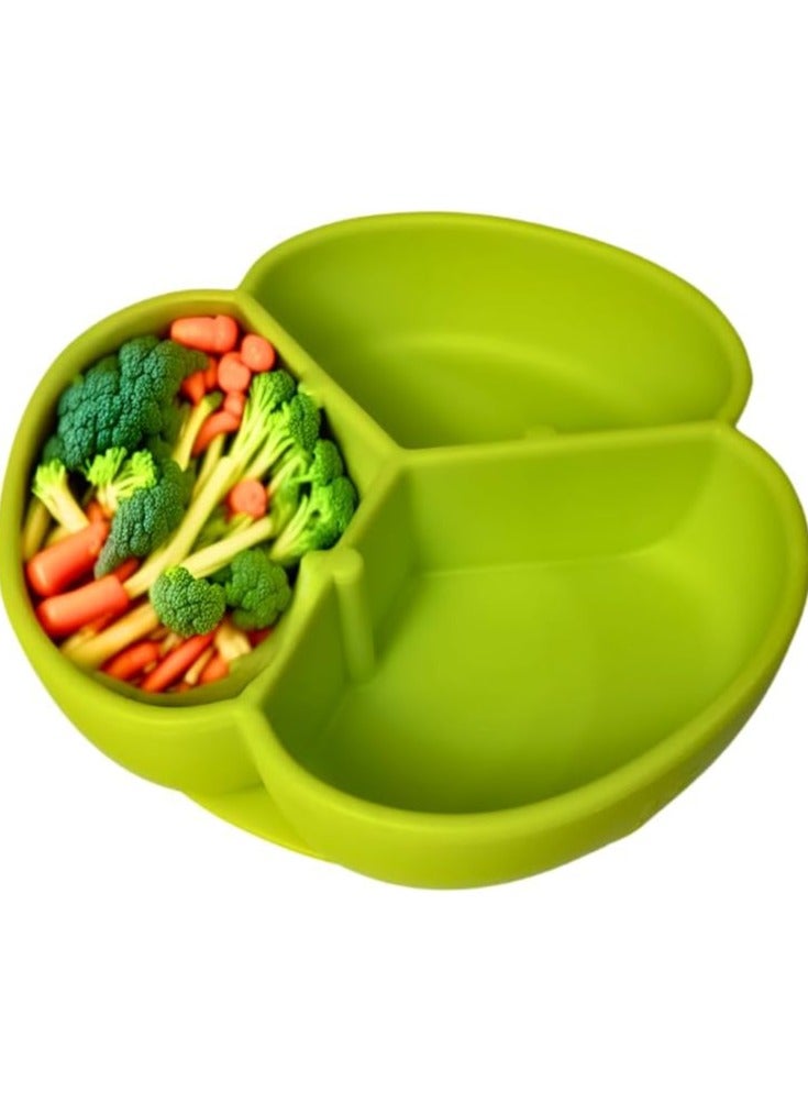وعاء طعام من السيليكون الممتاز مع قاعدة شفط، طبق مقسم من السيليكون بثلاثة اقسام، طبق مع ماصة، طبق طعام غير قابل للانزلاق، خال من BPA، مقسم الى ثلاث نقاط (اخضر) - Image 5