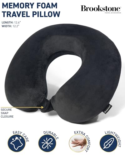 Brookstone Travel Neck Pillow - Lightweight Fleece Casing U-Shaped Stuffable Memory Foam Travel Pillow for Sleeping and Neck Support, Black - Image 2