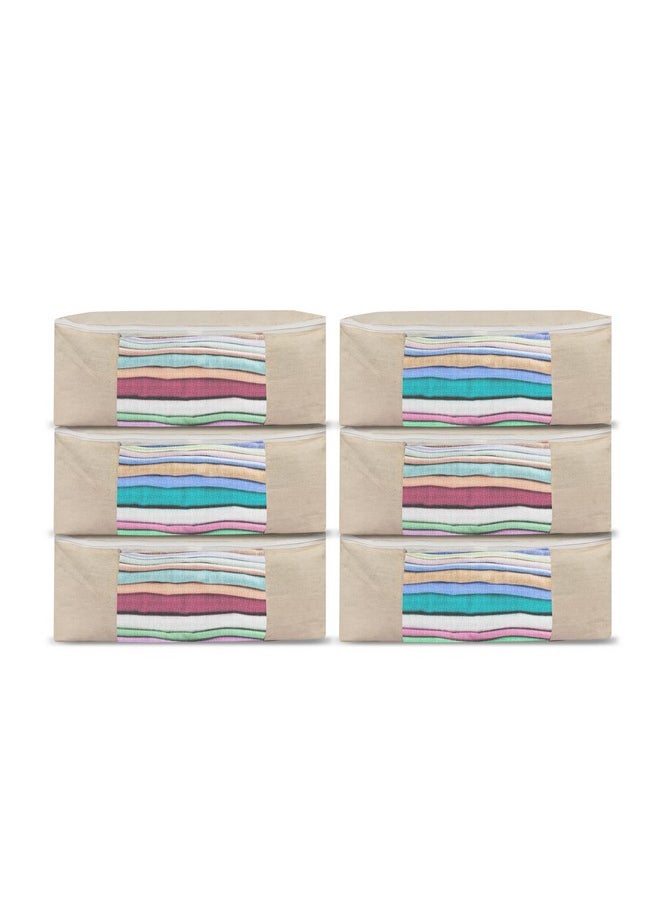 Golden Bird Golden bird Cotton Canvas Clothes Storage Bags/Saree Covers with Zip for Storage Woman Dresses, Sarees, Lehengas for Wardrobe Organizer (6 PCS)  - Image 1