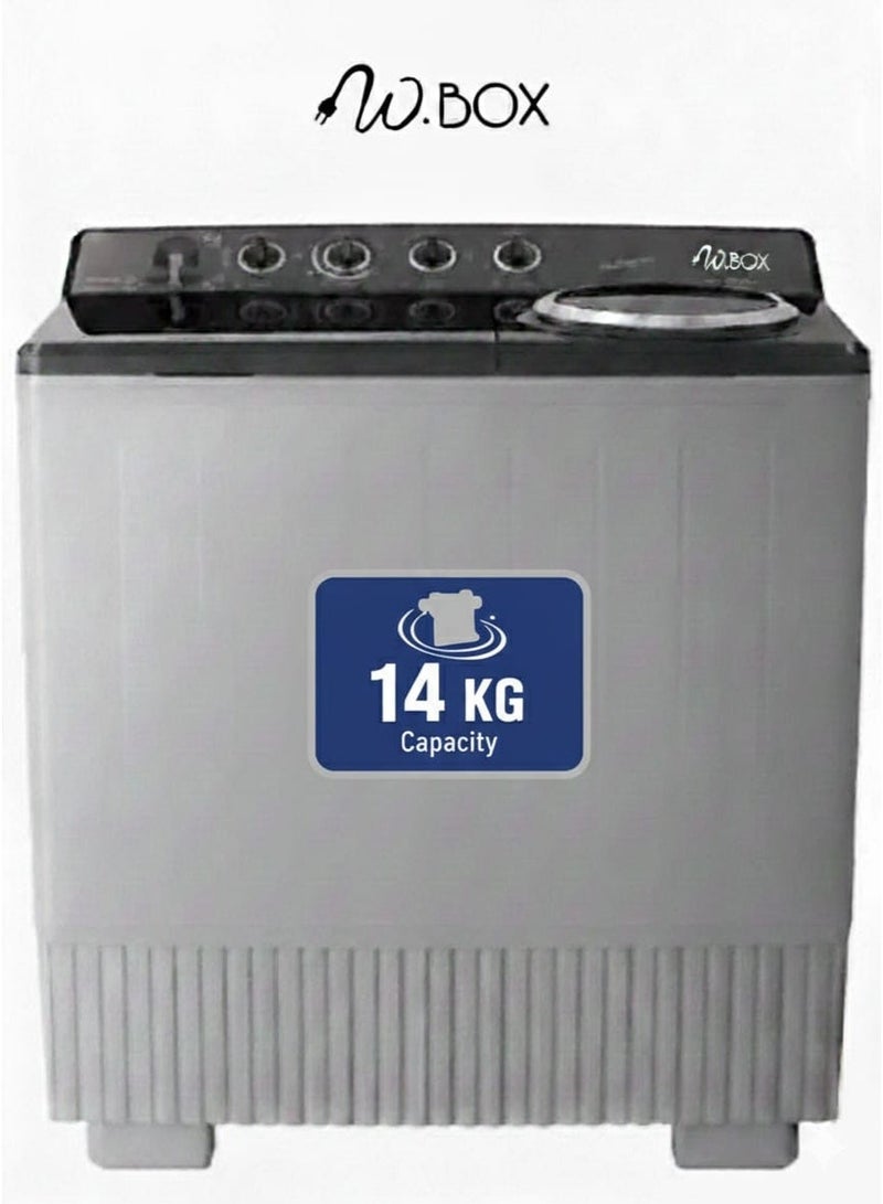 W.BOX 14Kg Twin Tub Top Loading Semi Automatic Washing Machine - Grey & Black - 2 Years Warranty | WBTT17BLACK - Image 1