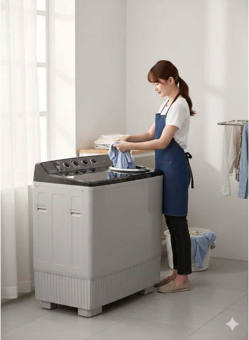 W.BOX 14Kg Twin Tub Top Loading Semi Automatic Washing Machine - Grey & Black - 2 Years Warranty | WBTT17BLACK - Image 4