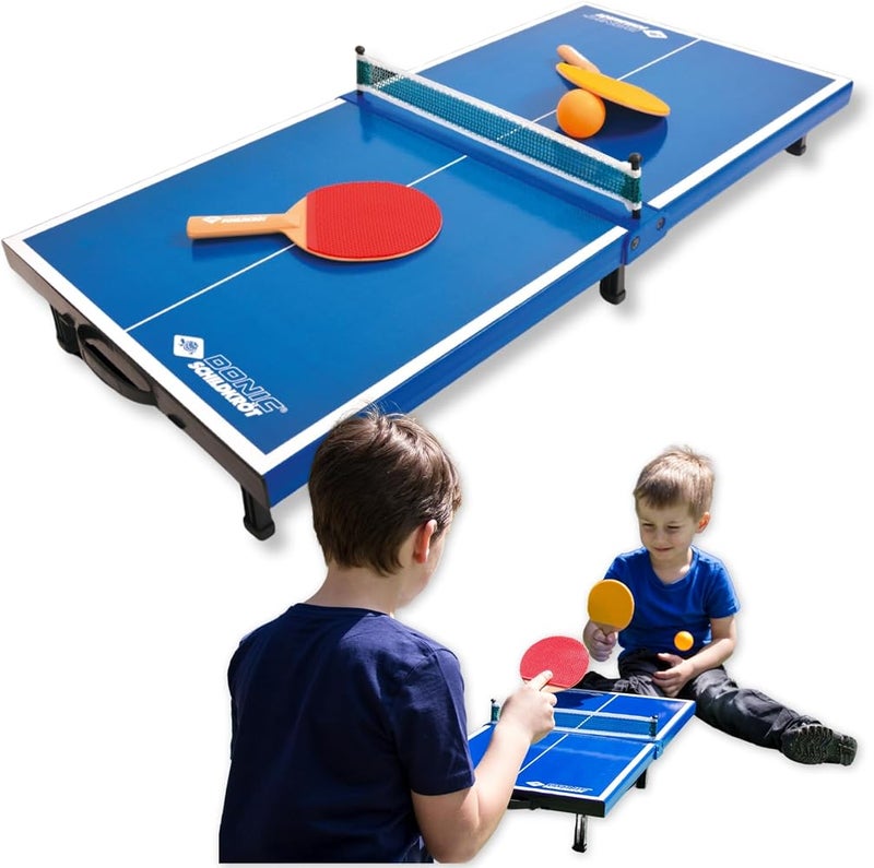 Schildkröt Donic-Schildkröt 838576 Mini Table Tennis Table Top Complete Set with 2 Bats and 1 Ball Foldable Plate – Briefcase Size – Blue Plate Dimensions 68 x 33 x 9 cm - Image 1